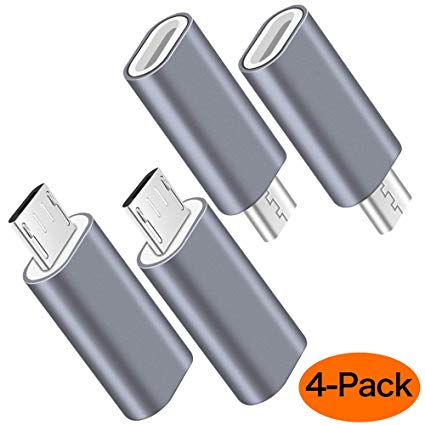 USB C to Micro USB Adapter, (4-Pack) Type C Female to Micro USB Male Convert Connector Support Charge & Data Sync Compatible with Samsung Galaxy S7/S7 Edge, Nexus 5/6 and Micro USB Devices(Grey)