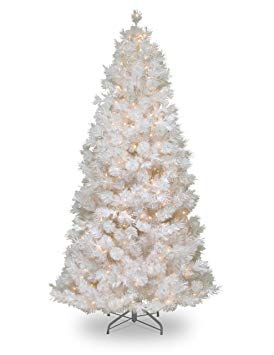 National Tree 7.5 Foot Wispy Willow Grande White Slim Tree with Silver Glitter and 500 Velvet Frost White Lights, Hinged (WOGW1-304-75)