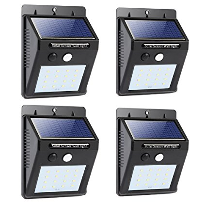 Solar Light Outdoor Bright 16 LED Solar Power Led Security Lights with Motion Sensor Wireless Waterproof Wall Lights for Home, Driveway, Patio, Deck, Yard, Garden,Auto on/off (4 Pack)
