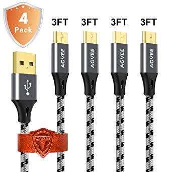 Micro USB Cable, 3A Fast Charger [4 Pack 3ft], Agvee Metal Shell, Nylon Braided Durable Charger Cord Android Heavy Duty Charging Cable for Galaxy S7 S6 J7, PS4 [in-case] Gray