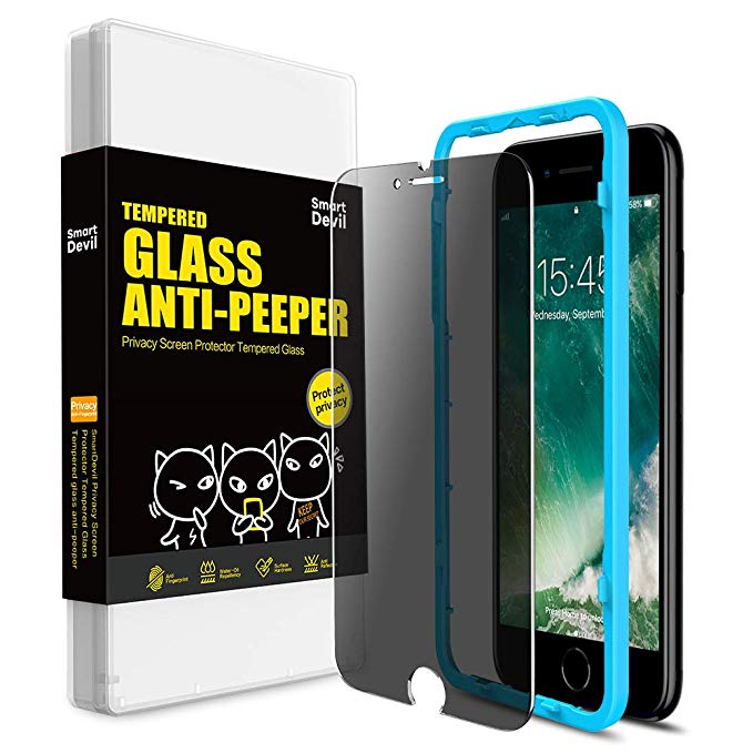 SmartDevil Screen Protector Glass for iPhone 7 Plus/8 Plus Privacy Screen Protector Black Tempered Glass Private Film[Anti-Fingerprint] [Easy Installation] [Bubble Free][Anti-peep][5.5 inch]