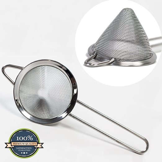 HUJI Stainless Steel Fine Mesh Conical 3 Inch Strainer Colander Sieve Sifter with Handle for Kitchen Food Rice Pasta (3")
