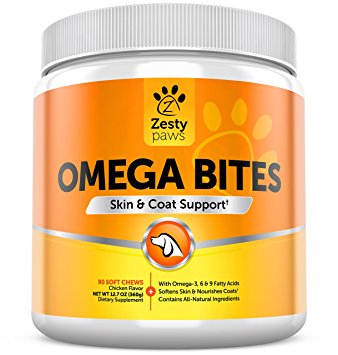 Omega 3 Chew Treats for Dogs - All Natural Fish Oil Pet Food Supplement - For Shiny Coats & Healthy Itch Free Skin - Bone, Joint & Brain Support - 90 Count Chewable Bites