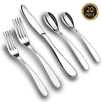 ONSON 20-Piece Flatware Set,Stainless Steel Dinnerware,Steel Mirror Polishing,Multipurpose Use for Kitchen,Hotel,Restaurant (Cutlery Service for 4,20-Piece)