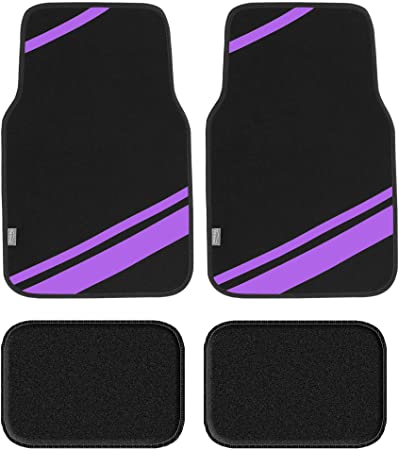 FH Group F14501 Universal Fit Luxe Carpet Floor Mats Full Set, Purple (with Faux Leather for Cars, Coupes, Small SUVs)