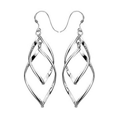 Arlumi Silver Plated Double Elongated Oval Helix Twist French Wire Dangle Drop Earrings, Nickel-free