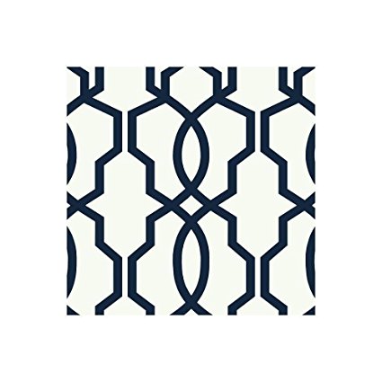 York Wallcoverings GE3664 Ashford Geometrics Hourglass Trellis Wallpaper, Navy Blue/White