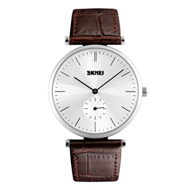 Mens Unique Analog Quartz Waterproof Business Casual Leather Band Dress Wrist Watch Two Time Zone with Special Lug Design, Key Scrath Resitant Face, 98FT 30M 3ATM Water Resistant - Silver