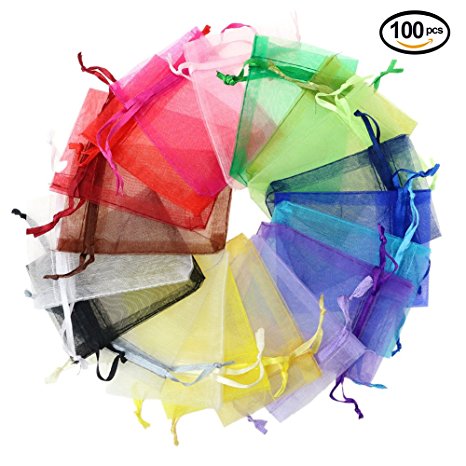 Lalago 100 Pcs Organza Wedding Favour Bags Gift Mini Jewelry Bags (Mixture)