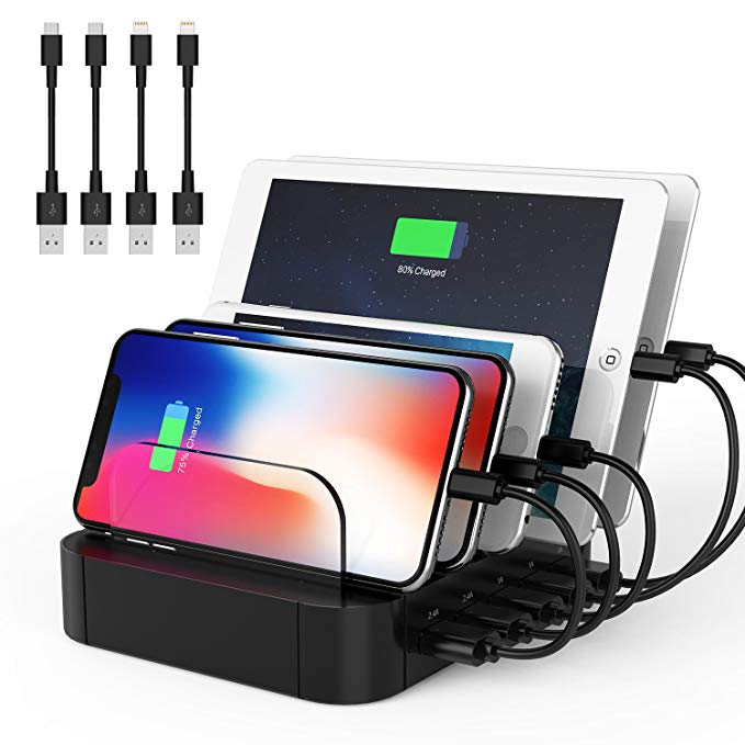 Charging Station for Multiple Devices - 5 Port USB Desktop Universal and Compact Charger Station Organizer for Apple iPhone iPad Samsung Kindle