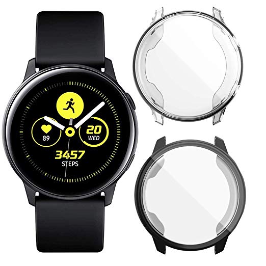 2 Pack Wistore Screen Protector Case for Samsung Galaxy Watch Active 40mm, All Around Ultra-Thin Soft TPU Clear Touch Screen Protector Bumper Cover Case (Black & Clear)