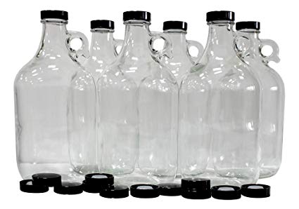 True Fabrications Set of 6-1/2 gallon Glass Beer Growlers-Comes W/ 12 Extra Poly Seal Caps, Clear