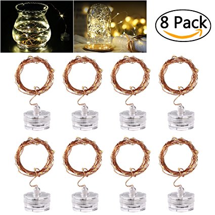 LED Starry String Lights, 8PCS 6.5foot Warm White Copper Fairy Lights with 20 Micro LEDs, Waterproof, Battery Operated, for Wedding Parties Table Decoration