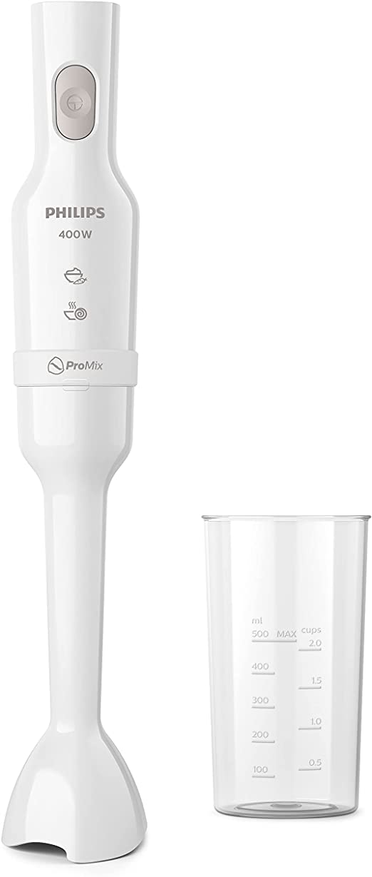 Philips ProMix Hand Blender 3000 Series, 400 W Motor, Beaker Included, Compact, White, Plastic, HR2520/01