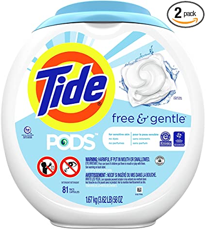 Free and Gentle Liquid Laundry Detergent Pacs, 2 Pack of 81 count