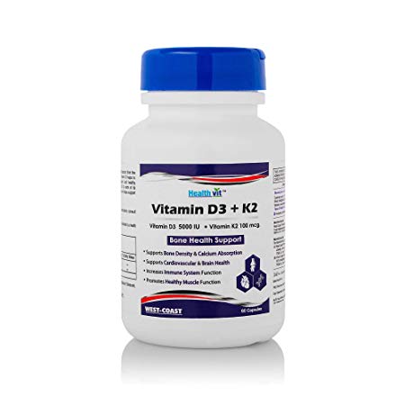 Healthvit Vitamin D3-5000 IU with Vitamin K2 100 Mcg Capsules - 60 Count