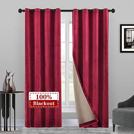Puppy Red Velvet 100% Blackout Curtains 84 inches Long for Living Room, Grommet Top Thermal Insulated Bedroom Curtain,1 Panel 42" W x 84" L, Window Treatment Draperies