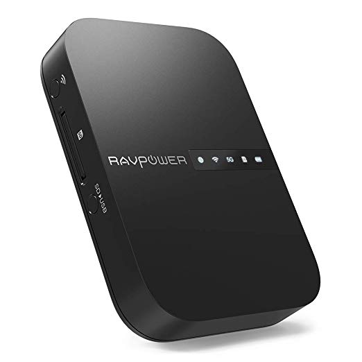 RAVPower FileHub, Wireless Travel Router AC750, Portable SD Card HDD Backup and Data Transmission Unit, 6700mAh External Battery Pack 2019 Version