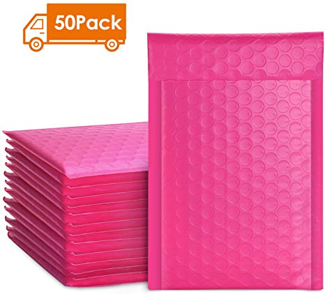 Metronic 50pcs Poly Bubble Mailers 4x8 Inch Padded Envelopes #000 Bubble Lined Poly Mailer Self Seal Pink