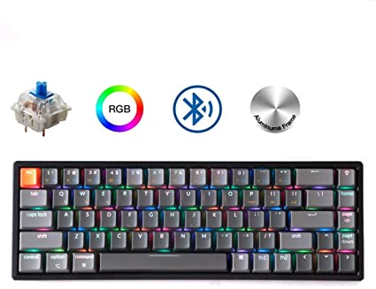 Keychron K6 68-Key Wireless Bluetooth/USB Wired Gaming Mechanical Keyboard, Compact 65% Layout RGB LED Backlit N-Key Rollover Aluminum Frame for Mac Windows, Gateron Blue Switch