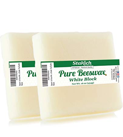 Stakich Pure White BEESWAX Blocks - 100% Natural, Cosmetic Grade, Premium Quality - 2 lb (in 1 lb blocks)