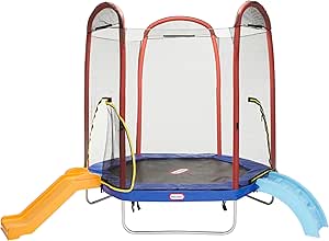 Little Tikes Climb 'n Slide 7ft Trampoline Outdoor, Ages 3-10 with Slide and Climbing Steps, Boys and Girls, Attached Shoe Holder