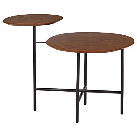 Rivet Modern Wood and Metal 2-Tiered Side Table, 20"W, Walnut