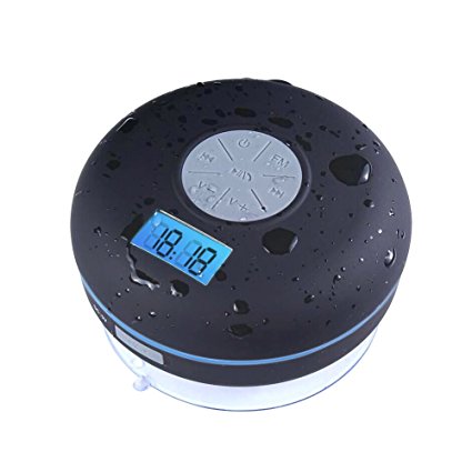 HXY Waterproof IPX7 Speakers With Bluetooth for Home Office & Car, Wireless LCD Screen Display With FM Radio NFC, Bluetooth Shower Speaker, 1400mAh Rechargeable Battery