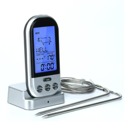 Umiwe Wireless Remote Digital Meat Thermometer and Timer with 2 Probe for Grilling BBQ Baking Oven