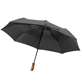 Yolococa Real Wood Handle Double Canopy Umbrella Windproof Fiberglass Auto Open & Close Folding -Premium 300T Finest Fabric-Uniquely Strong-Men's Ladies-High Quality-Black