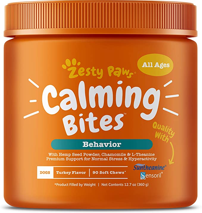 Calming Treats For Dogs - Anxiety Composure Relief with Suntheanine - Organic Kelp & Valerian Root   L Tryptophan for Dog Stress & Separation Aid in Fireworks, Thunder   Chewing & Barking - 90 Chews