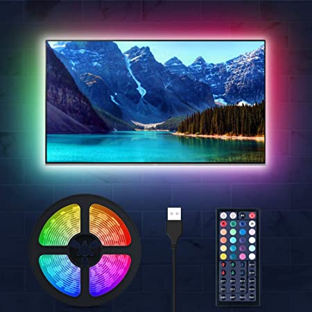 MustWin TV LED Backlight, 9.8ft RGB LED Light Strip with RF Remote Control for 32-60 inch TV 20 Colors Changing 6 Modes Accent Strip Lighting with Memory Function USB Powered for TV PC Laptop Desk