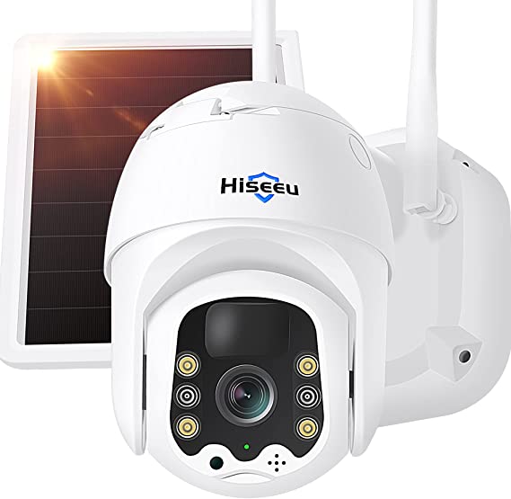 【Solar Powered,26000mAh】Hiseeu 2K Pan/Tilt/Zoom Security Camera outdoor,Rechargeable Batteries,Floodlights Color Night Vision,Two Audio.IP66 Waterproof,PIR Human Detection,PC&Mobile Remote,2.4Ghz WiFi