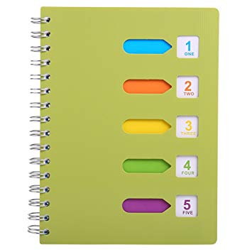 5 Subject Notebook, A5 Notebooks and Journals Spiral Bund, Wide Ruled, Lab Professional Notepad, Colored Dividers With Tabs, 5.7”×8.27”, 240 pages, Hardcover Memo Planner for School Kids Girls Women