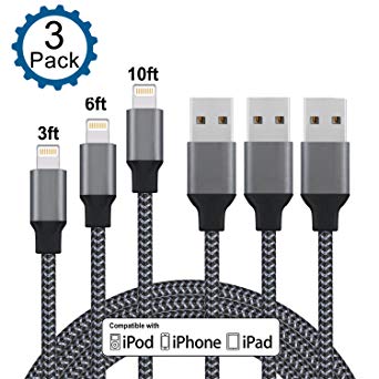 Lightning Cable, Loopilops [3 Pack] iPhone Charger to USB Syncing and Charging Cable Data Nylon Braided Cord Charger for iPhone 8/8 Plus7/7 Plus/6/6 Plus/6s/6s Plus/5/5s/5c/SE(Gray Black)