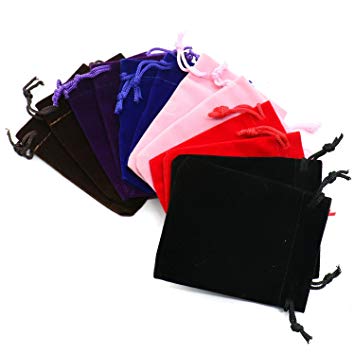 Pack of 12 Mix Color Soft Velvet Pouches w Drawstrings for Jewelry Gift Packaging By IDS,7&9CM