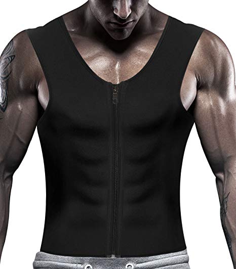 SETENOW Men's Body Shaper Hot Sauna Sweat Tank Top Slimming Zipper Vest Weight Loss Neoprene Workout Shirt