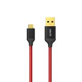 Anker 10ft  3m Nylon Braided Tangle-Free Micro USB Cable with Gold-Plated Connectors for Android Samsung LG HTC Nexus Sony and More Red