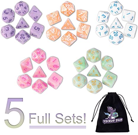 DND Dice, 5 x 7 Sets (35 Pieces) Polyhedron Dice for Dungeons & Dragons RPG MTG DND Tabletop Game with 1 Free Pouch D4 D8 D10 D12 D20