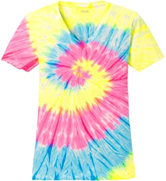 Joe's USA Koloa Ladies Colorful Tie-Dye V-Neck Tees in 10 Colors Sizes: XS-4XL