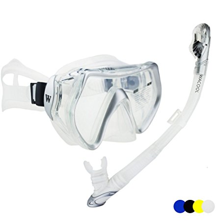 WACOOL Snorkeling Package Set for Adults, Anti-Fog Coated Glass Diving Mask, Snorkel with Silicon Mouth Piece,Purge Valve and Anti-Splash Guard.