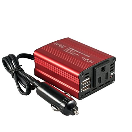 Foval 150W Car Power Inverter DC 12V to 110V AC Converter with 3.1A Dual USB Car Charger Red