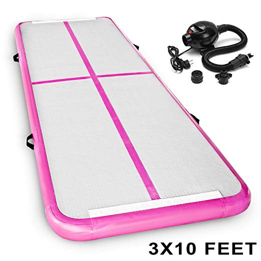 SHZOND 10'x3' Inflatable Gymnastics Tumbling Mat Air Tumbling Track w/Electric Pump Gymnastic Air floor Mat Tumbling Floor Mat/Air Box/Home Pink
