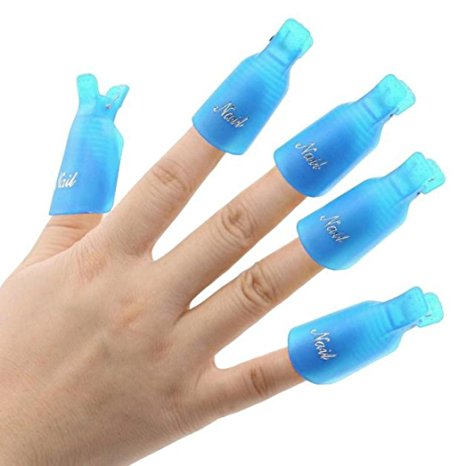 10PC Plastic Acrylic Nail Art Soak Off Cap Clip UV Gel Polish Remover Wrap Tool (Blue)