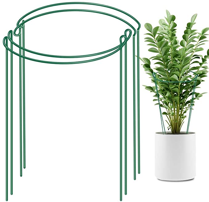 4 Pack Plant Support Stake, Metal Garden Plant Stake, Green Half Round Plant Support Ring, Plant Cage, Plant Support for Tomato, Rose, Vine (9.4" Wide x 15.6" High)