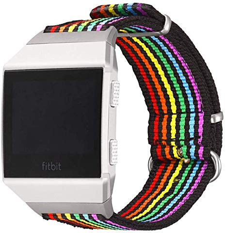 Bandmax Compatible for Rainbow Nylon Fitbit Ionic Bands,LGBT Pride Breathable Replacement Watch Band Sport Strap Accessories with Adjustable Steel Buckle Compatible Fitbit Ionic Smart Watch