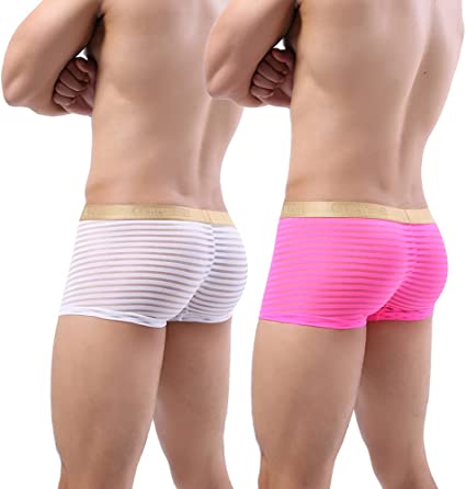 2 Pack Men Boxer Briefs Shorts Soft Underpants See-through Transparent Sexy Underwear Trunk For Man