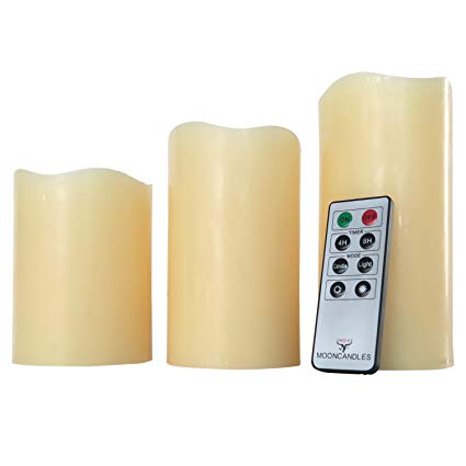 Frostfire Mooncandles Vanilla Scented Flameless Wax Candles with Timer and Remote Control, 4-inch/5-inch/6-inch, Set of 3
