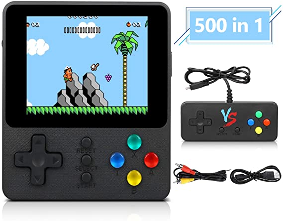 Handheld Game Console, Retro Portable Game Machine with 500 NES FC Games, 3-Inch Color Screen, 2 Players and TV Support, Rechargeable Battery Present Birthday Gift for Kids/Boys/Girls/Adults (black)