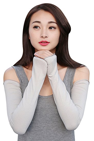 Bellady Women Outdoor Sun Block Soft Long Arm Sleeve Fingerless Gloves